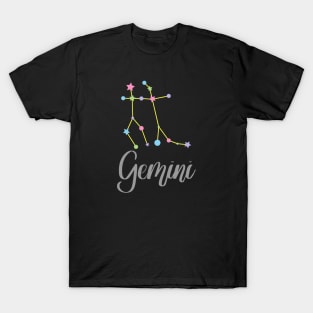 Gemini Zodiac Constellation in Pastels - Black T-Shirt